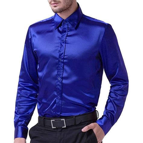 2021 Mens Shiny Silk Feel Satin Shirts Gentlemen Smart Casual Business