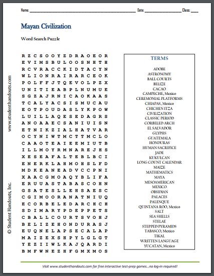 Civilization Of The Ancient Maya Word Search Puzzle Student Handouts