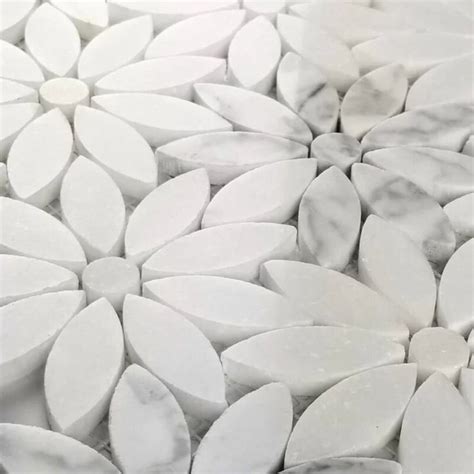 Carrera Daisy Flower X Natural Stone Mosaic Sheet Tile Marble