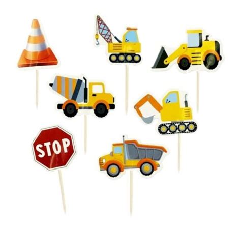 Pcs Trucks Cake Topper Construction Sign Excavator Dump Truck Cupcake Toppers Ebay