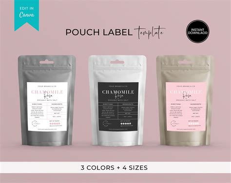 Editable Pouch Label Template Bath Salts Packaging Label Printable Body Product Label Custom