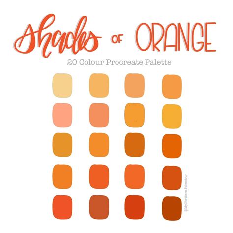 Procreate Colour Palette Shades Of Orange 20 Colours Etsy