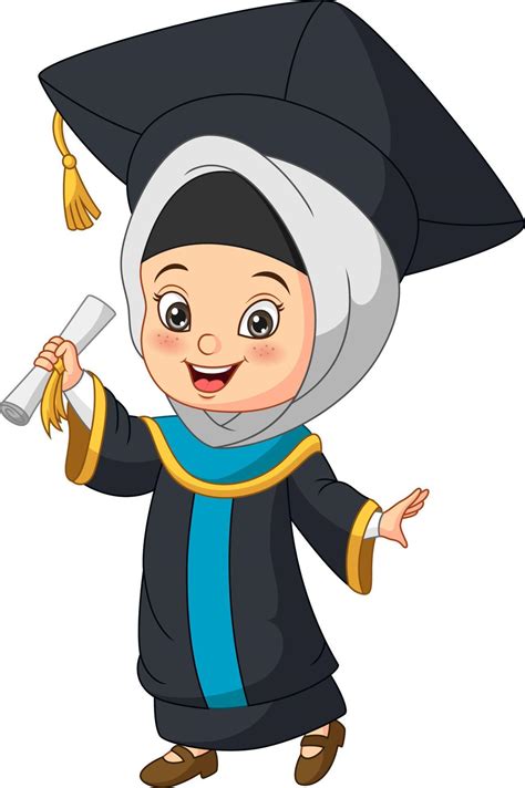 Cartoon Little Girl In Graduation Costume Holding A Diploma 7530957