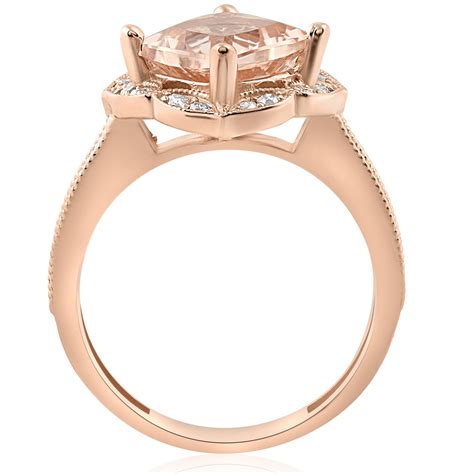 2 13ct Cushion Morganite Vintage Diamond Halo Engagement Ring 14k Rose