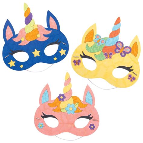 Baker Ross At309 Unicorn Masks Pack Of 8 Colour Costumes For Kids Arts