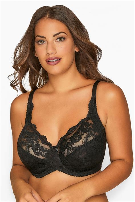 Black Stretch Lace Non Padded Underwired Bra Yours Clothing