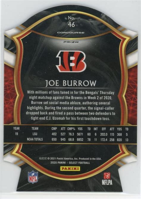 Joe Burrow Bengals 2020 Select Tri Color Prizm Die Cut Rookie Card 46 Froggers House Of Cards