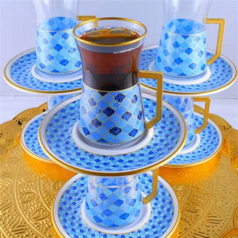 Pcs Jedar Blue Turkish Tea Set With Holder Kocgifts