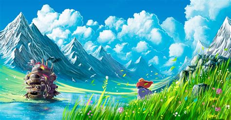 Studio Ghibli Howls Moving Castle Mountain Wallpapers Hd Desktop
