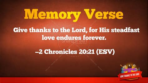 2 Chronicles 20 Give Thanks To The Lord Kids Bible Story