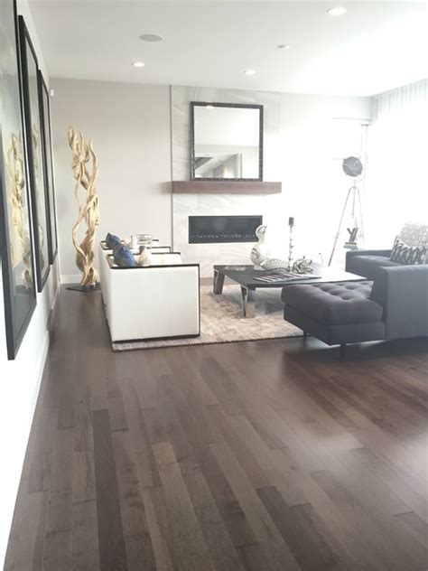 Smoky Grey Hardwood Floor Living Room Contemporary Living Room