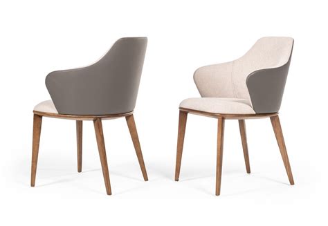 You'll find materials like wood and metal. Modrest Megan Modern Beige & Grey Dining Chair