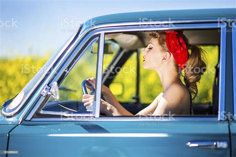 Pinup Girl In Car Stock Photo Download Image Now Car Driving Old