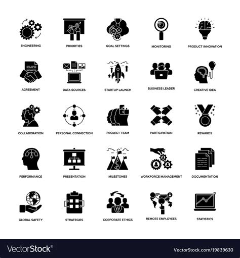 Project Management Glyph Icon Set Royalty Free Vector Image