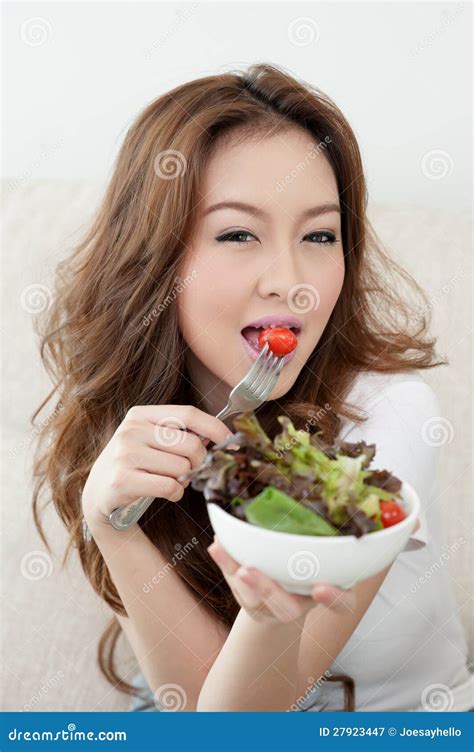 Asian Cute Girl Eating Salad Stock Image Image Of Lifestyle Isolated 27923447
