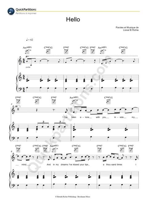 Hello Piano Sheet Music Lionel Richie Digital Sheet Music