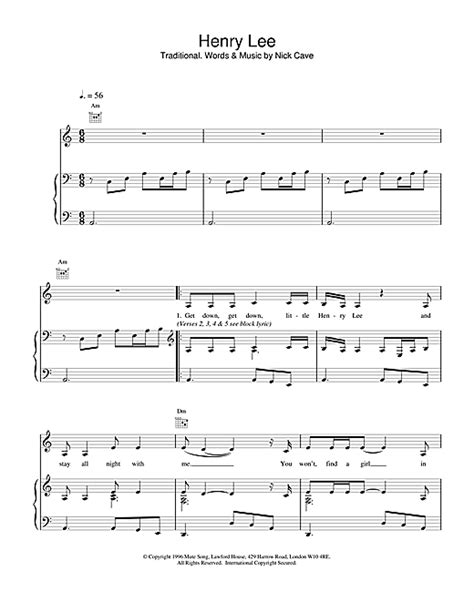 Nick Cave Henry Lee Sheet Music And Printable Pdf Music Notes Sheet Music Guitar Chords And