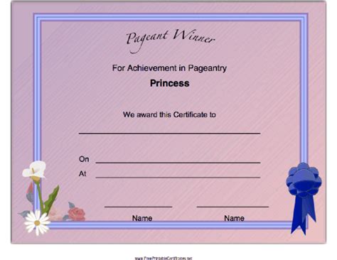 Pageant Princess Achievement Printable Certificate