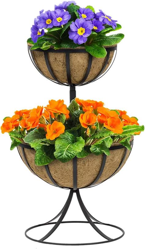 Sorbus Two Tier Planter Basket Stand With Coco Liners
