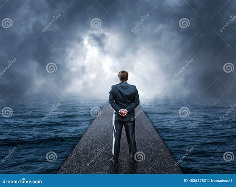 Man Standing On Pier Looks At The Sea Stock Photo Image Of Dawn