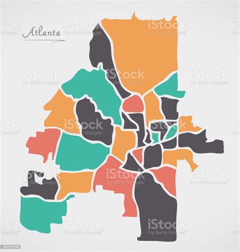 Ilustración De Mapa De Atlanta Georgia Con Formas Redondas Modernas Y