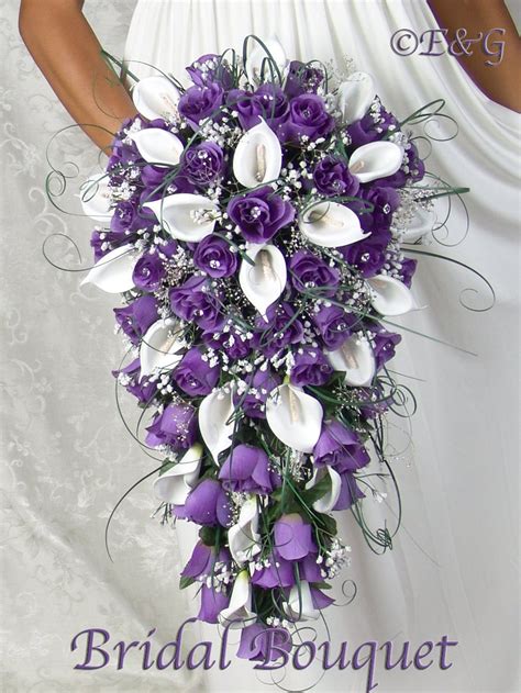 Purple Cascade Silk Flowers Babies Breath Roses Calla Lilies Etsy In
