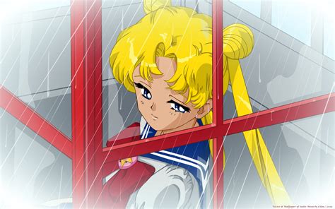 Blonde Hair Blue Eyes Rain Sailor Moon School Uniform Tears Tsukino