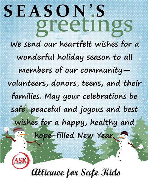 Sending Warm Wishes And Cheer Alliance For Safe Kids