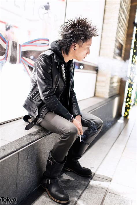 Harajuku Punk In Studded Leather Jacket And Boots Japan Fashion Street
