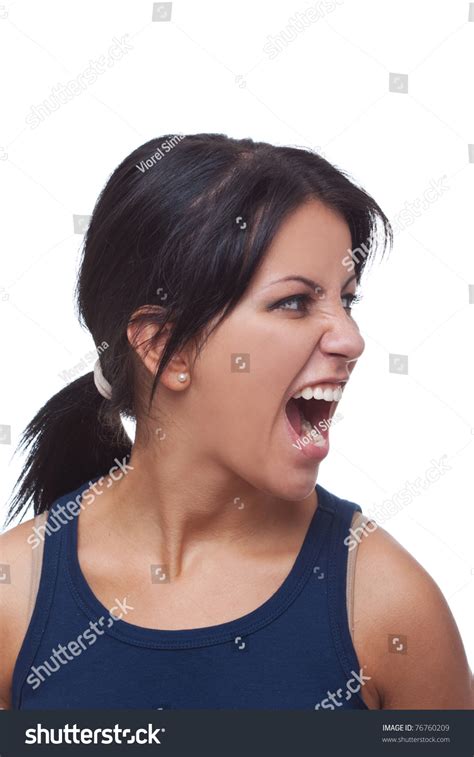 Angry Woman Screaming Side View Isolated Foto Stock Shutterstock