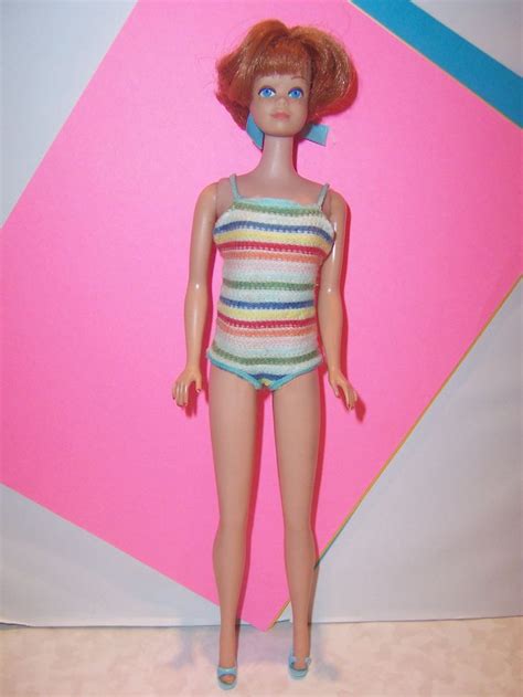 Bend Leg Midge Doll Red Titian Bob Hair In Original Swimsuit 1960s