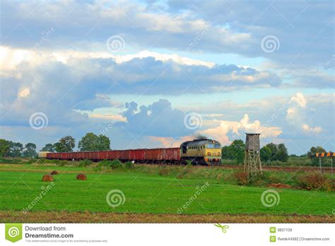 Rural Landscape With Freight Train Stock Image Image Of Rural Heavy