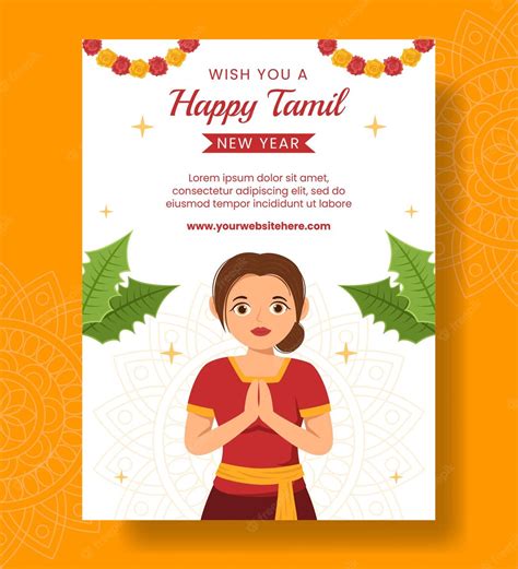 Premium Vector Happy Tamil New Year Vertical Poster Cartoon Hand