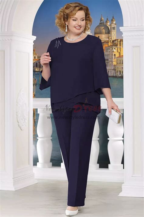 Red Plus Size Mother Of The Bride Pant Suits Two Piece Chiffon Women