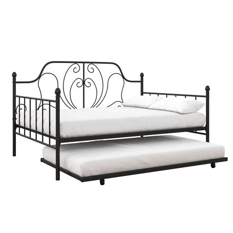 Dhp Ivorie Metal Daybed With Trundle Fulltwin Size Frame Black