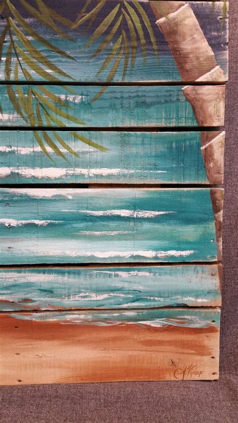 Beach Painting Pallet Art Hand Painted Palmtree Nautical Etsy Wood