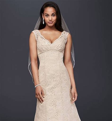 Davids Bridal Beaded Lace Trumpet Size 10 New Wedding Dress Front