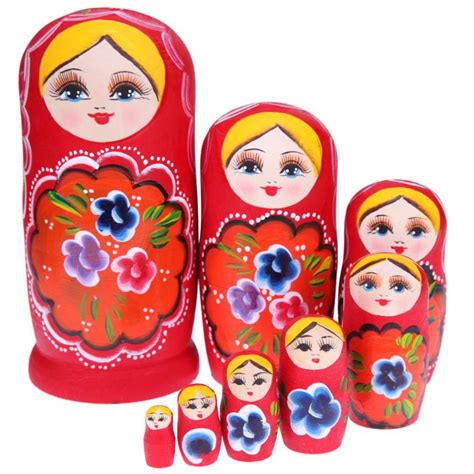 8pcsset Wooden Red Girl Russian Matryoshka Doll Handmade Painted
