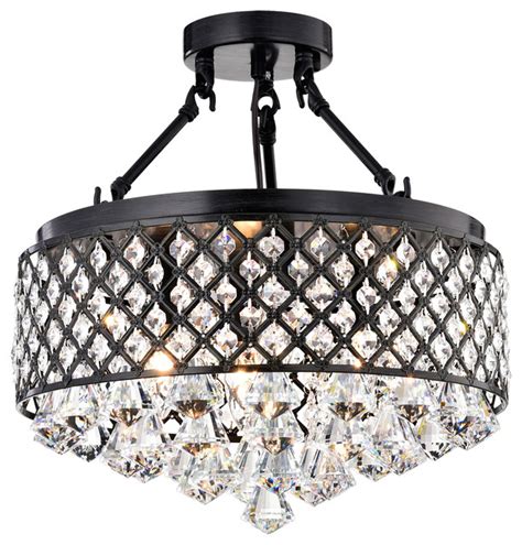If you love something opulent, then crystal ceiling lighting may top the list of perfect a crystal ceiling fixtures an ideal way to add bling to a bathroom. Antique Black Semi Flush Mount Crystal Chandelier 4-light ...