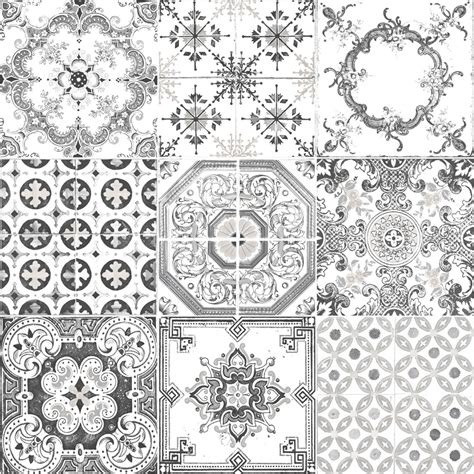 Muriva Tile Pattern Retro Floral Motif Kitchen Bathroom Vinyl Wallpaper