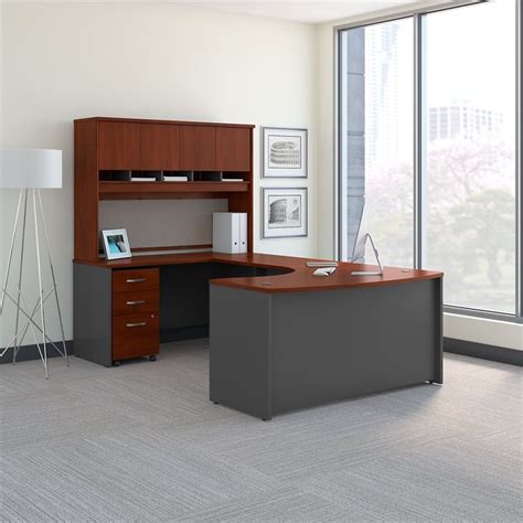 Series C 60w Lh Bow Front U Desk With Storage In Hansen Cherry Engineered Wood