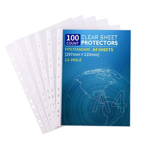 Buy 100pcs A4 Plastic Punched Pockets 40 Micron Clear Poly Document