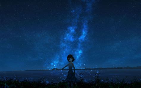 Download Wallpaper 3840x2400 Girl Night Starry Sky Anime 4k Ultra Hd