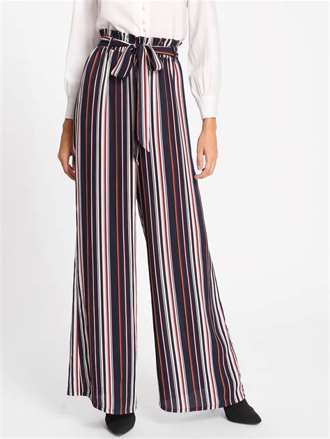 Self Belted Vertical Striped Palazzo Pants Sheinsheinside