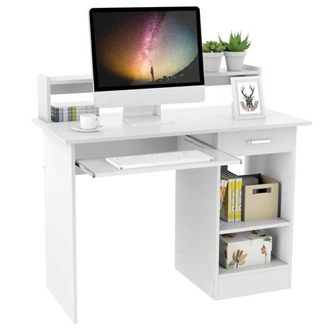 Buy Yaheetech Home Office Wood Computer Desk With Keyboard Tray And