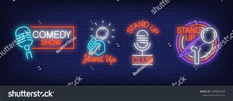 Stand Up Comedy Show Neon Signs Collection Neon Royalty Free Stock Vector 1078897559