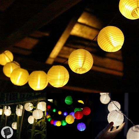Led Solar Power Chinese Lantern Fairy String Lights Garden Outdoor