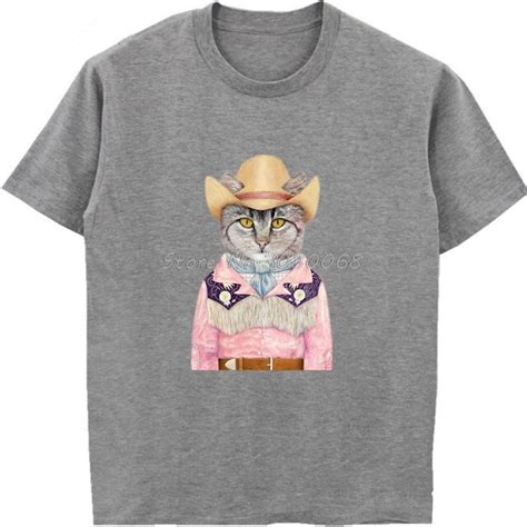 Country Cat Print T Shirt Funny Western Cowboy Kitten T Shirt Men Women