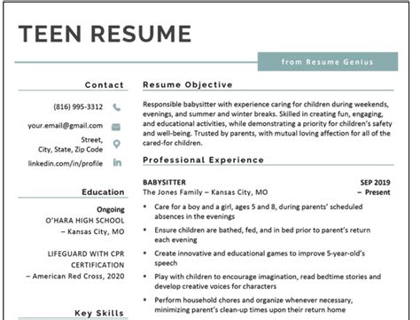 5 Free Resume Templates For Teens With Little To No Experience