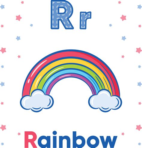 Alphabet Flashcard Letter R With Cute Rainbow Drawing 6260034 Vector